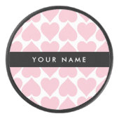 ピンクのハート，ロマンチック，あなたの名前，パーソナライズ アイスホッケーパック (正面)