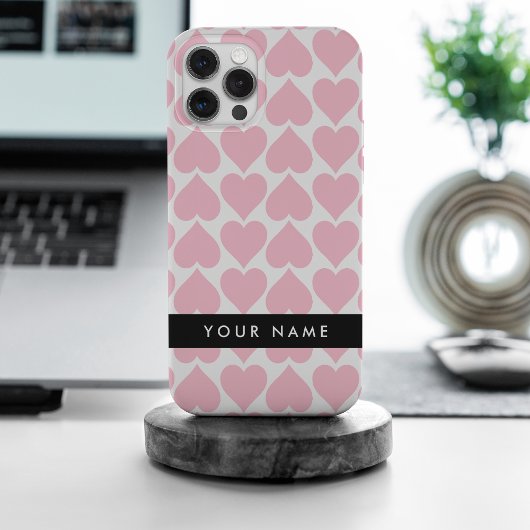 ピンクのハート、ロマンチック、名前入り iPhoneケース