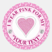 ピンクのハート 乳がんの意識向上のためにピンクを身に着ける ラウンドシール (正面)