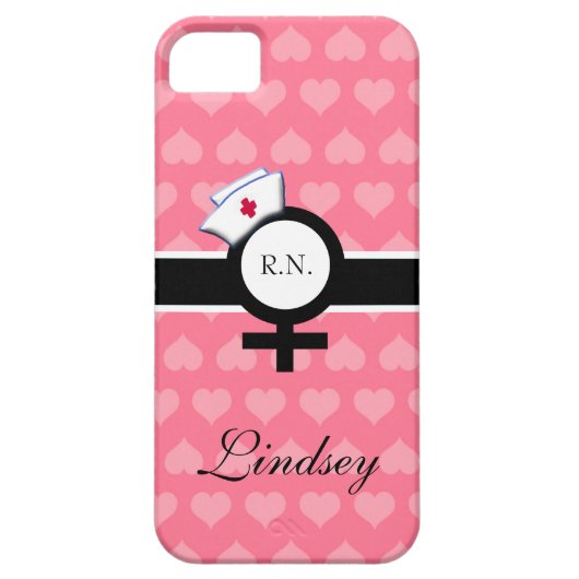 ピンクのハート+女性の印+ナースの帽子か名前 Case-Mate iPhoneケース (裏面)