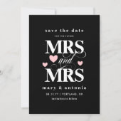 ピンクのハート 将来のMrs. & Mrs. レズビアン Save the Date セーブザデート (正面)