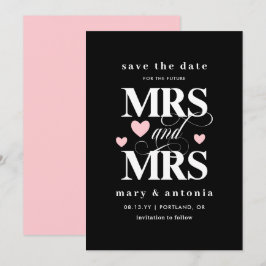 ピンクのハート 将来のMrs. & Mrs. レズビアン Save the Date セーブザデート