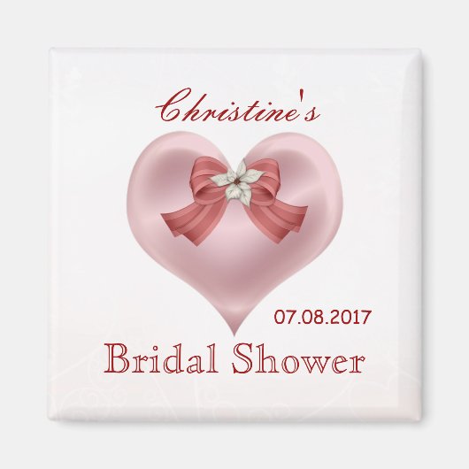 ピンクのハート、弓、花のブライダルシャワーマグネット マグネット (正面)