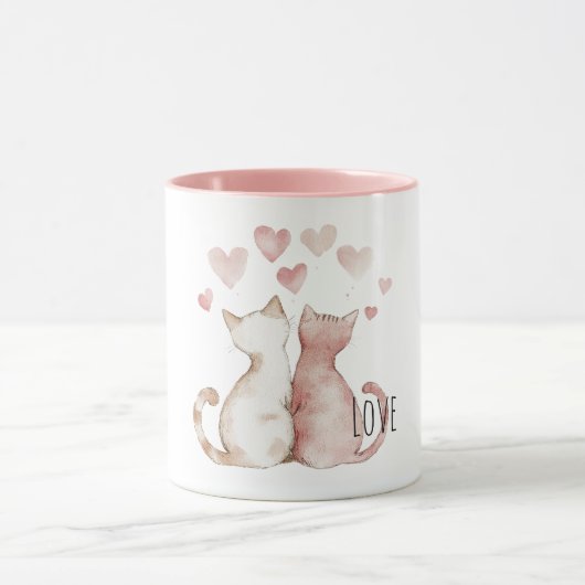 ピンクのハート 猫 愛 マグカップ (中央)