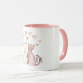 ピンクのハート 猫 愛 マグカップ (正面右)