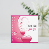 ピンクのハート、花と渦巻きバレンタインデー 招待状 (スタンド正面)