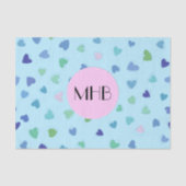 ピンクのハート、青のハート、ハートパターン、モノグラム 薄葉紙 (正面)