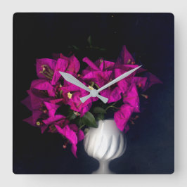 ピンクのハート（黒） スクエア壁時計