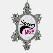 ピンクのハートOサッカーママ スノーフレークピューターオーナメント (左)