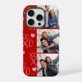 ピンクのハートxoxoカップル名3枚の写真バレンタイン iPhoneケース (裏面)