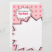 ピンクのハーフトーンのポップアートの文房具 便箋 (正面/裏面)