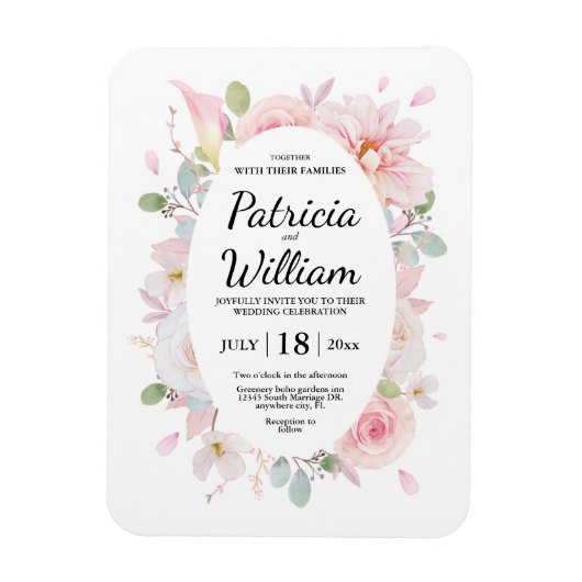 ピンクのハーブの花が日付を保存結婚する マグネット (縦)