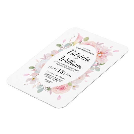 ピンクのハーブの花が日付を保存結婚する マグネット (左側)