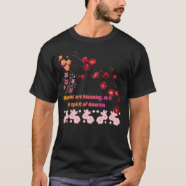 ピンクのハーモニーに咲く花びら ブラック Tシャツ