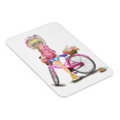 ピンクのバイクと猫を花で飾ったかわいいブロンドの女の子 マグネット (右側)