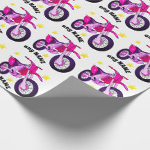 ピンクのバイクのラッピングペーパー（カスタムメッセージ）