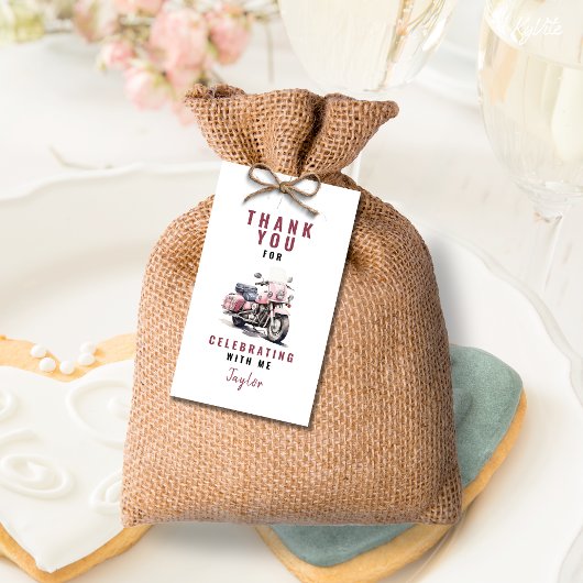 ピンクのバイクの誕生日感謝タグ ギフトタグ