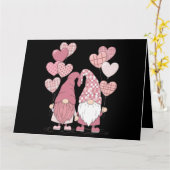 ピンクのバイソン柄ハートのノーム バレンタインデー カード (黄色い花)