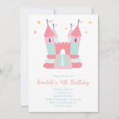 ピンクのバウンスハウス誕生日パーティー招待状 招待状 (正面)