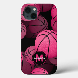 ピンクのバスケットボールの女パーソナライズされたの子 iPhone 13ケース