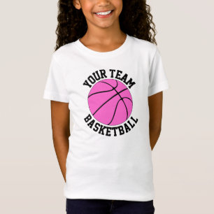 ピンクのバスケットボールチーム名前、プレーヤーおよび数女の子 Tシャツ