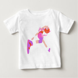 ピンクのバスケットボール選手のダンクグラフィック ベビーTシャツ