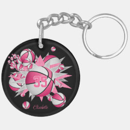 ピンクのバスケット星のアスリートジャージー番号 キーホルダー