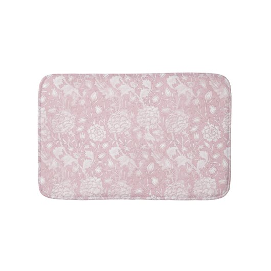 ピンクのバスマットにウィリアム・モリス花柄 バスマット (正面)