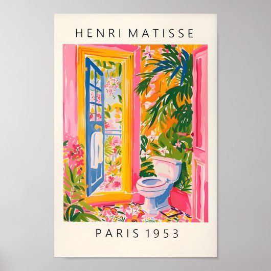 ピンクのバスルームの壁アートおもしろい、トイレポスター、Mid C ポスター (正面)