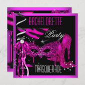 ピンクのバチェロレッテ仮装ブラックハイヒールシューズ 招待状 (正面/裏面)