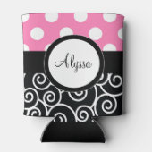 ピンクのバックドット旋回パーソナライズされた 缶クーラー (裏面)