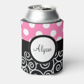 ピンクのバックドット旋回パーソナライズされた 缶クーラー (缶裏面)