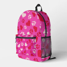 ピンクのバックパックホワイト&赤いハートと猫のポープリント