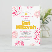 ピンクのバットミツバ・フォト・ボールド・スターバースト・クール・グルービー 招待状 (スタンド正面)