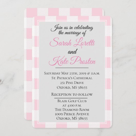 ピンクのバッファローチェック 招待状 (正面/裏面)