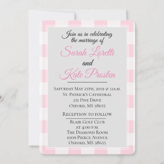 ピンクのバッファローチェック 招待状 (正面)