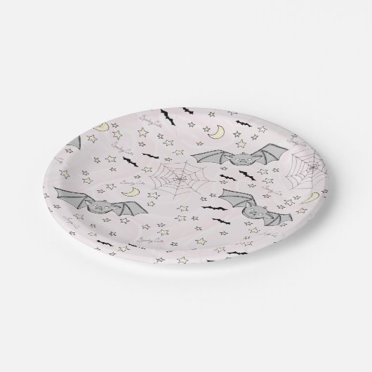 ピンクのバティ、星、月不気味々かわいい ペーパープレート (アングル)