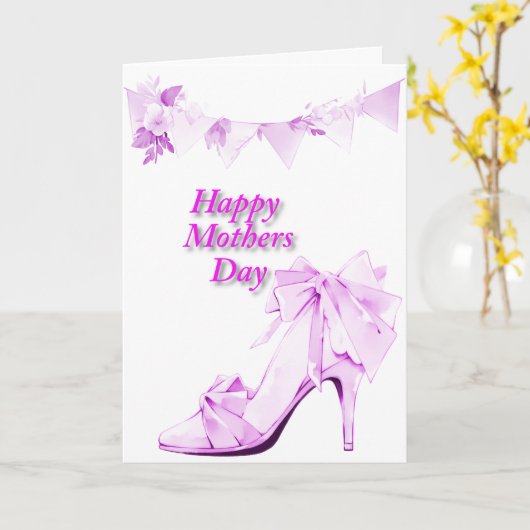 ピンクのバナーと靴 カード (黄色い花)