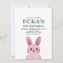 ピンクのバニーとリトルの女の子の誕生日パーティー 招待状