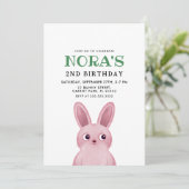 ピンクのバニーとリトルの女の子の誕生日パーティー 招待状 (スタンド正面)