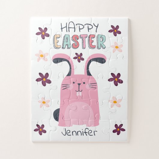 ピンクのバニーと花を持つイースターパズル 子供へ ジグソーパズル (縦)