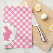 ピンクのバニーのシルエット キッチンタオル (四つ折り)
