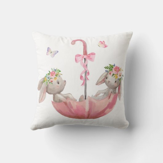 ピンクのバニーの傘のBohoの女の赤ちゃんの子供部屋の枕 クッション (裏面)