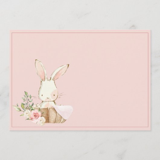 ピンクのバニーの森の水の色かわいい赤ちゃんシャワー 招待状 (裏面)