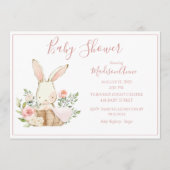 ピンクのバニーの森の水の色かわいい赤ちゃんシャワー 招待状 (正面)