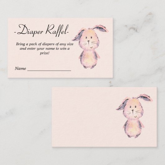 ピンクのバニーの水の色ベビーシャワーおむつラッフル エンクロージャーカード (正面/裏面)