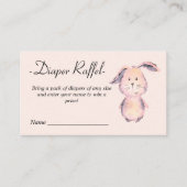 ピンクのバニーの水の色ベビーシャワーおむつラッフル エンクロージャーカード (正面)