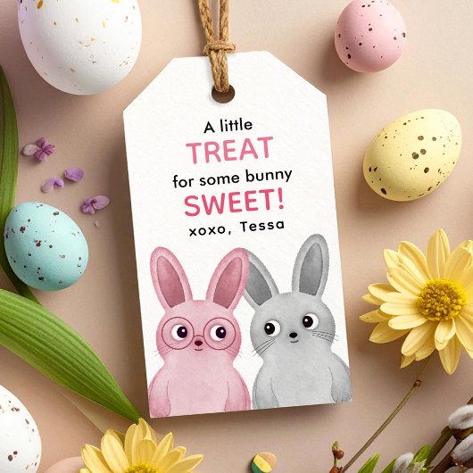 ピンクのバニーの甘い物のための少しのおごり ギフトタグ