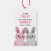 ピンクのバニーの甘い物のための少しのおごり ギフトタグ (正面)