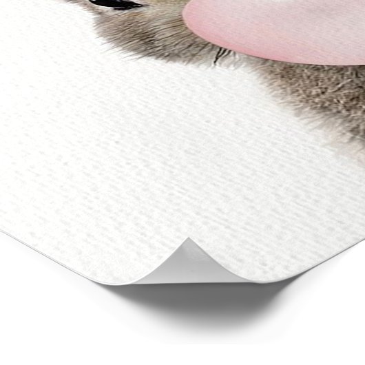 ピンクのバブルガムを吹くウサギのポスター ポスター (角)